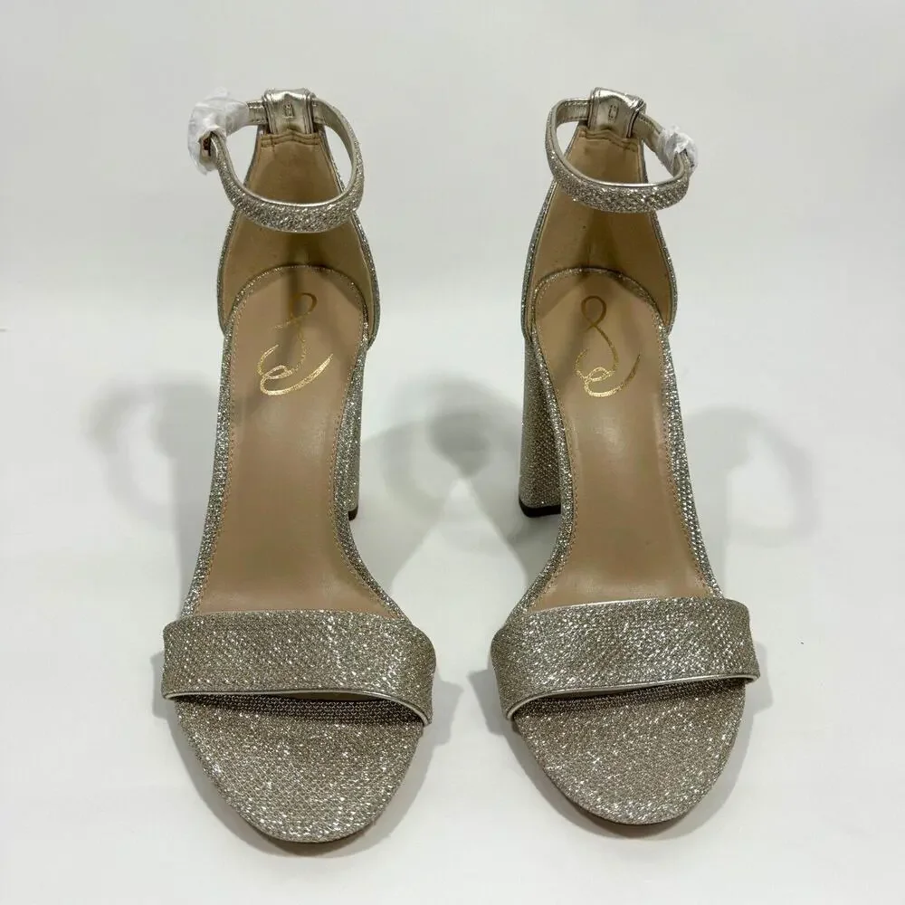 Sam Edelman Women’s Size 9 Wide Light Gold Mesh Yaro Ankle Strap Block Heels - Picture 4 of 9